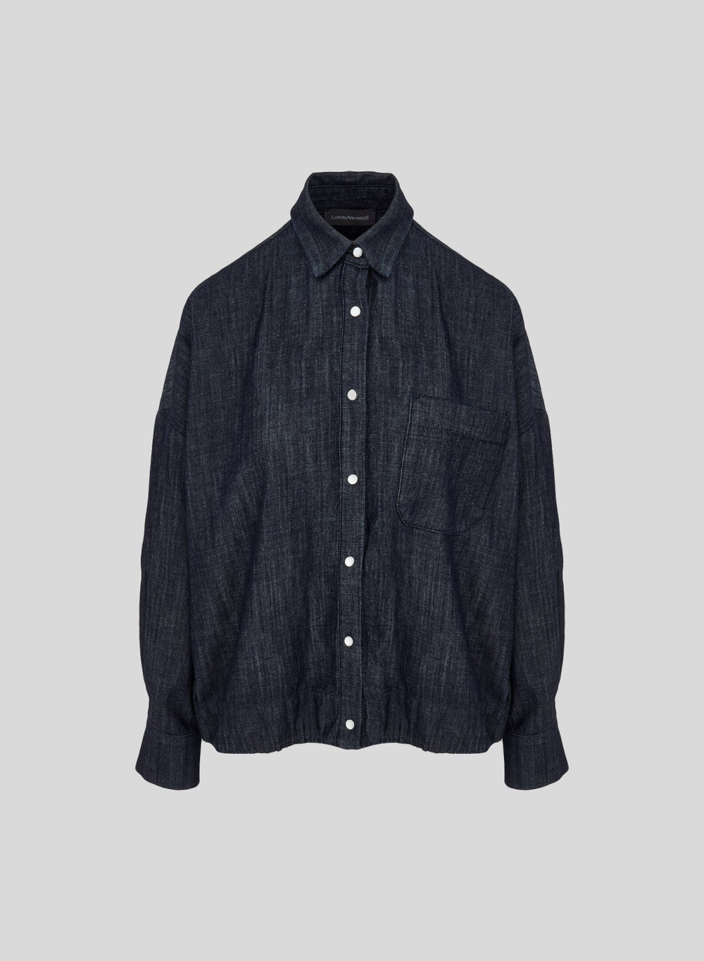 Drawstring Denim Overshirt in Dark Blue, primary view [fp-color:dark-blue]