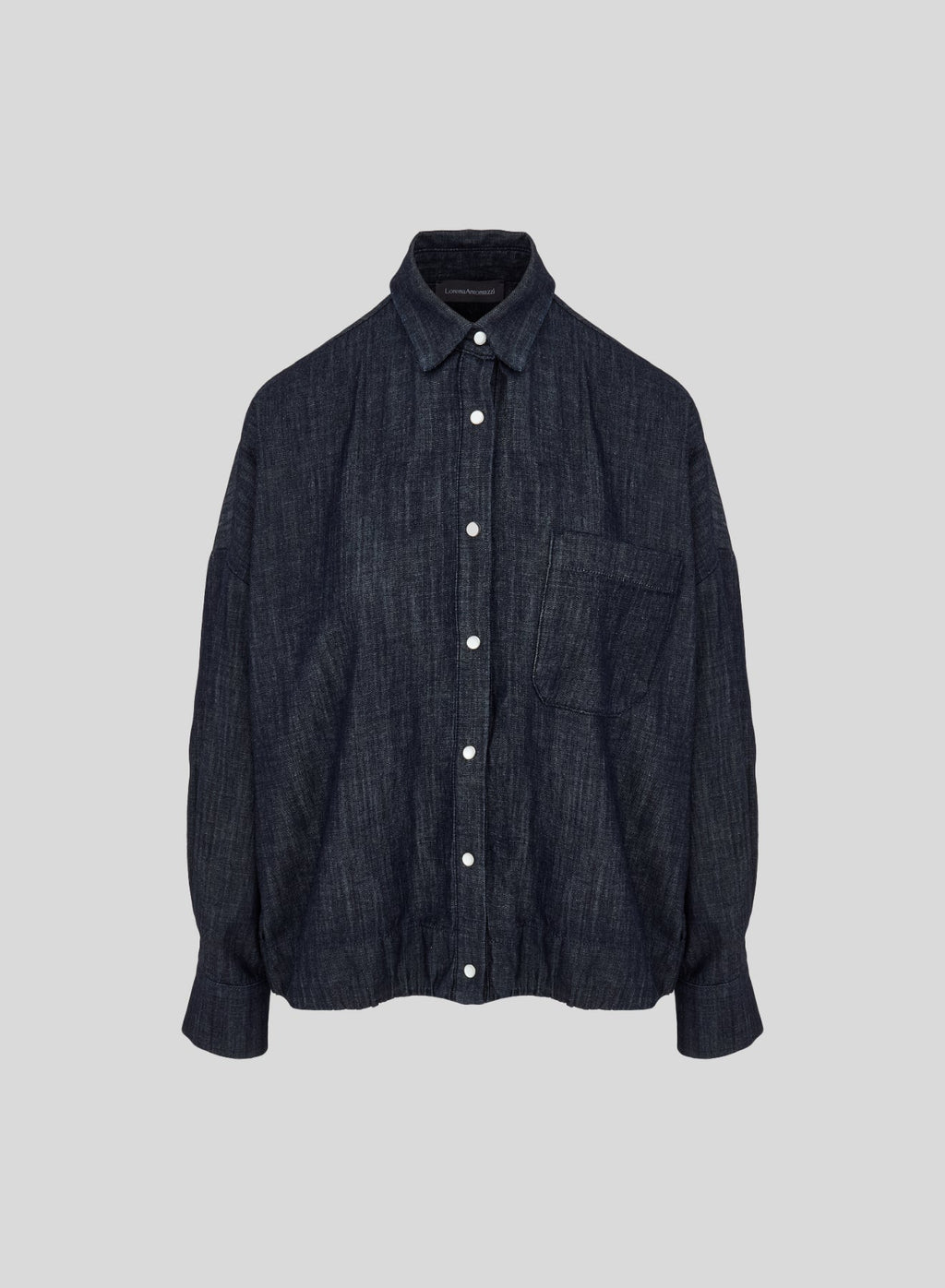 Drawstring Denim Overshirt in Dark Blue, primary view