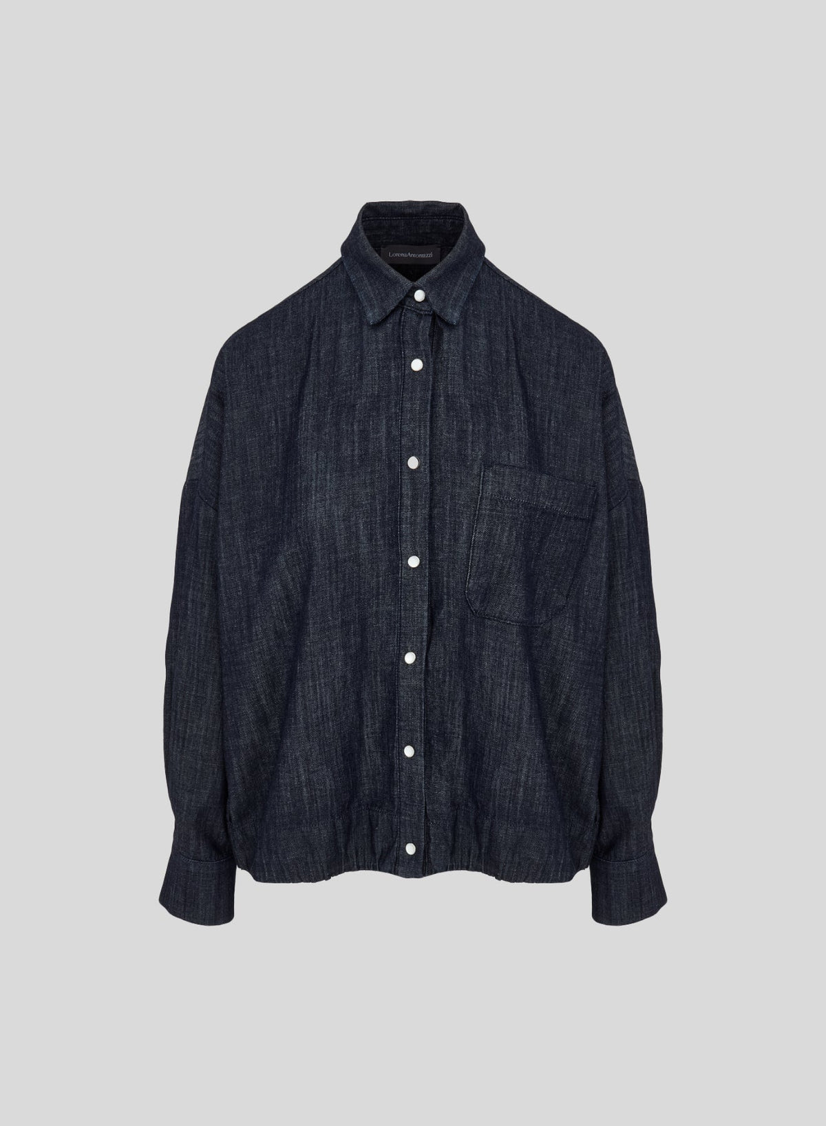 Drawstring Denim Overshirt in Dark Blue, primary view