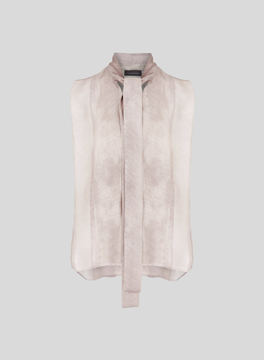 Printed Silk Tie-Neck Top in Blush Print, primary view