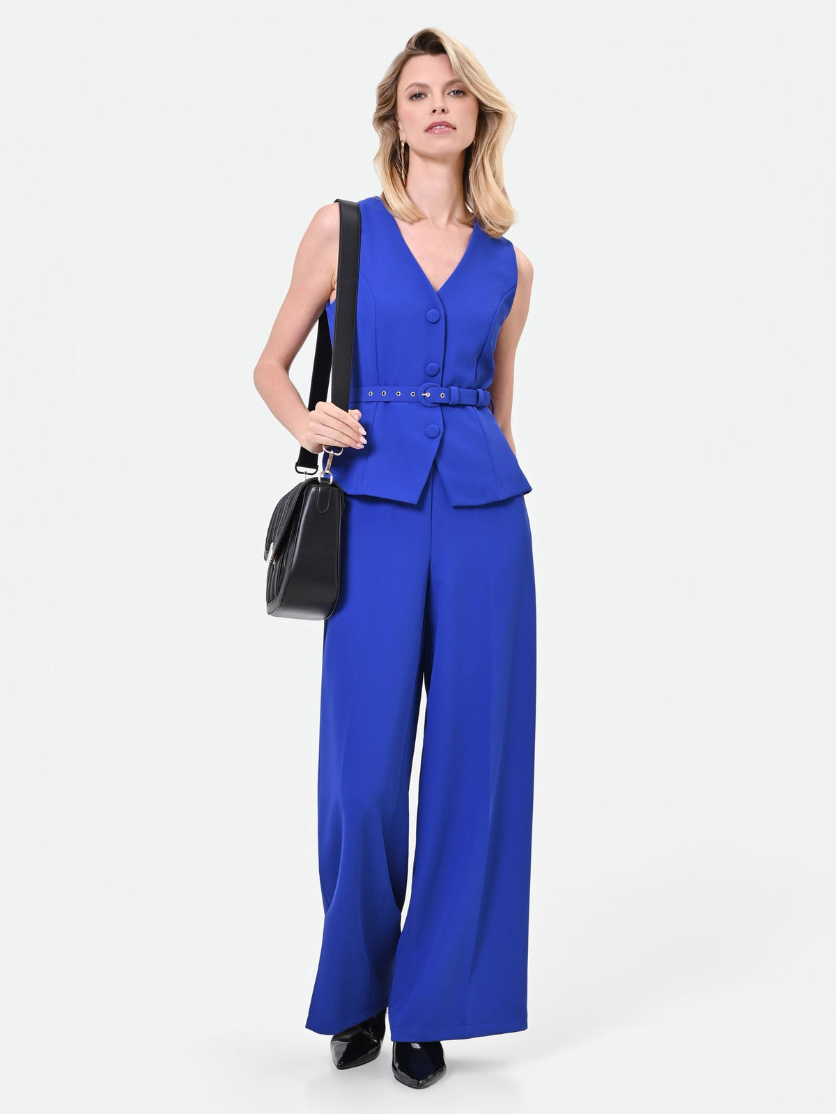 Fluid Wide-Leg Jumpsuit in Bright Blue, view 5