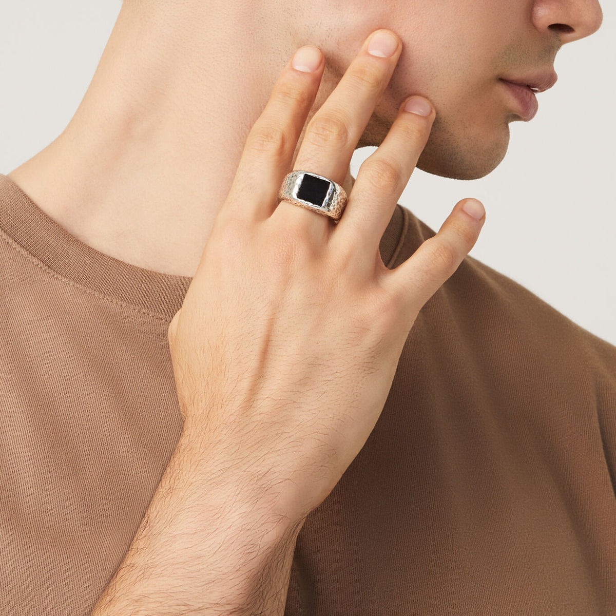 Tether Square Onyx Signet Ring in Silver, view 2