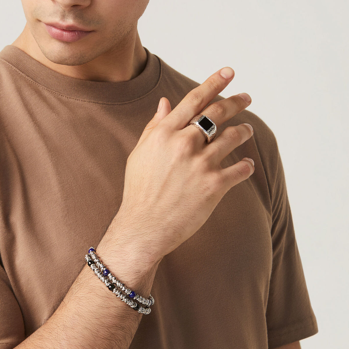 Tether Square Onyx Signet Ring in Silver, view 3