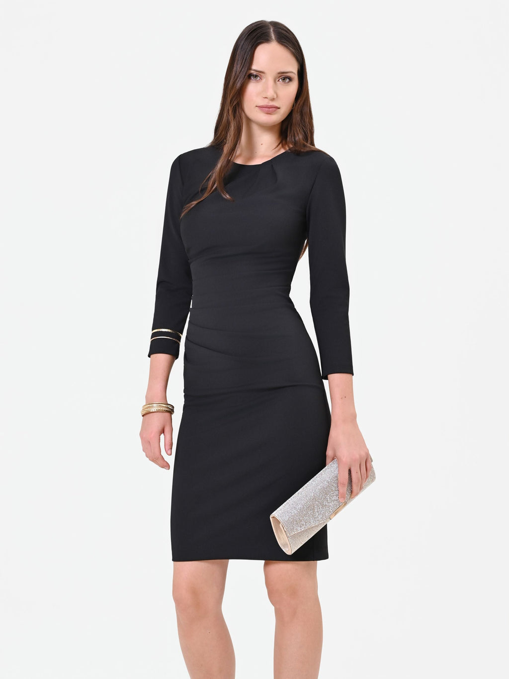 Draped Sheath Dress in Black, view 6