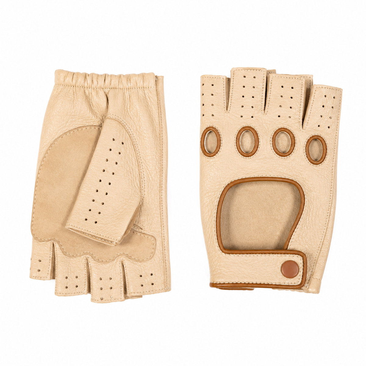 Column Deerskin Driving Gloves with Strap in Beige, view 2