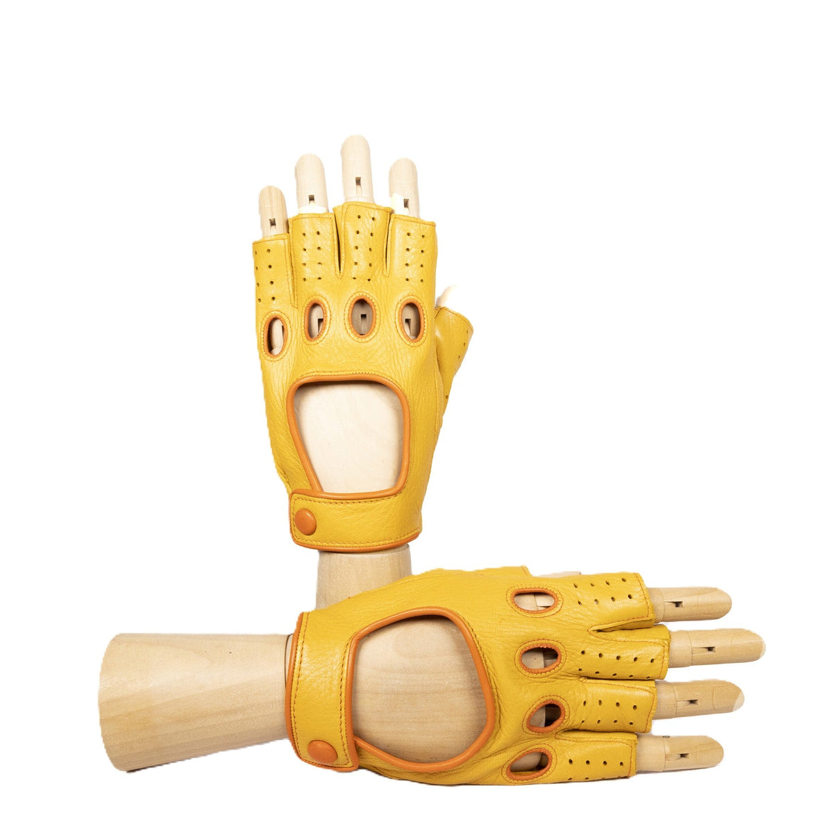 Column Deerskin Driving Gloves with Strap in Yellow, primary view