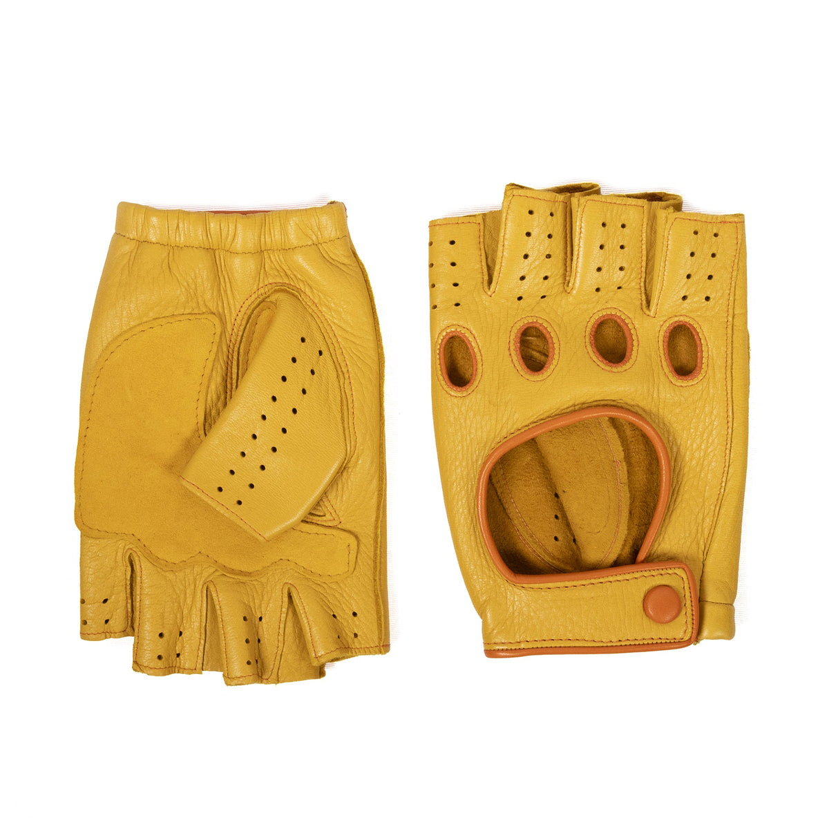 Column Deerskin Driving Gloves with Strap in Yellow, view 2