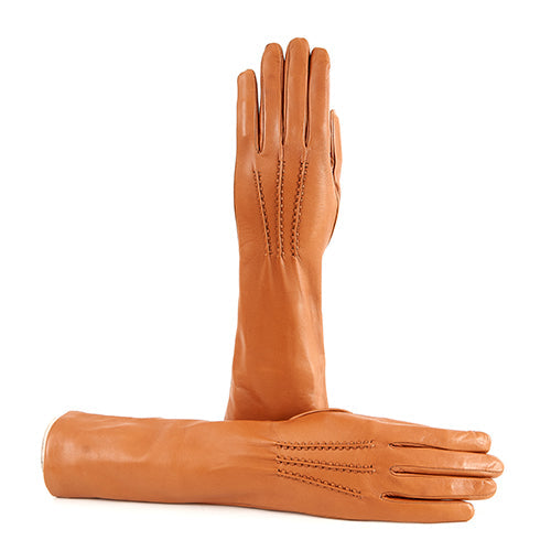 Column Six-Button Nappa Gloves in Camel, primary view