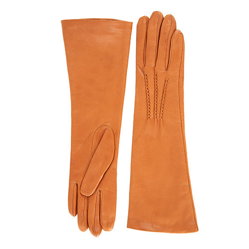 Column Six-Button Nappa Gloves in Camel, view 2