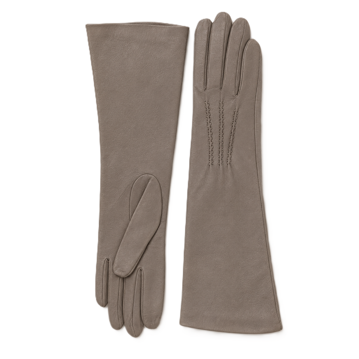 Column Six-Button Nappa Gloves in Taupe, view 2