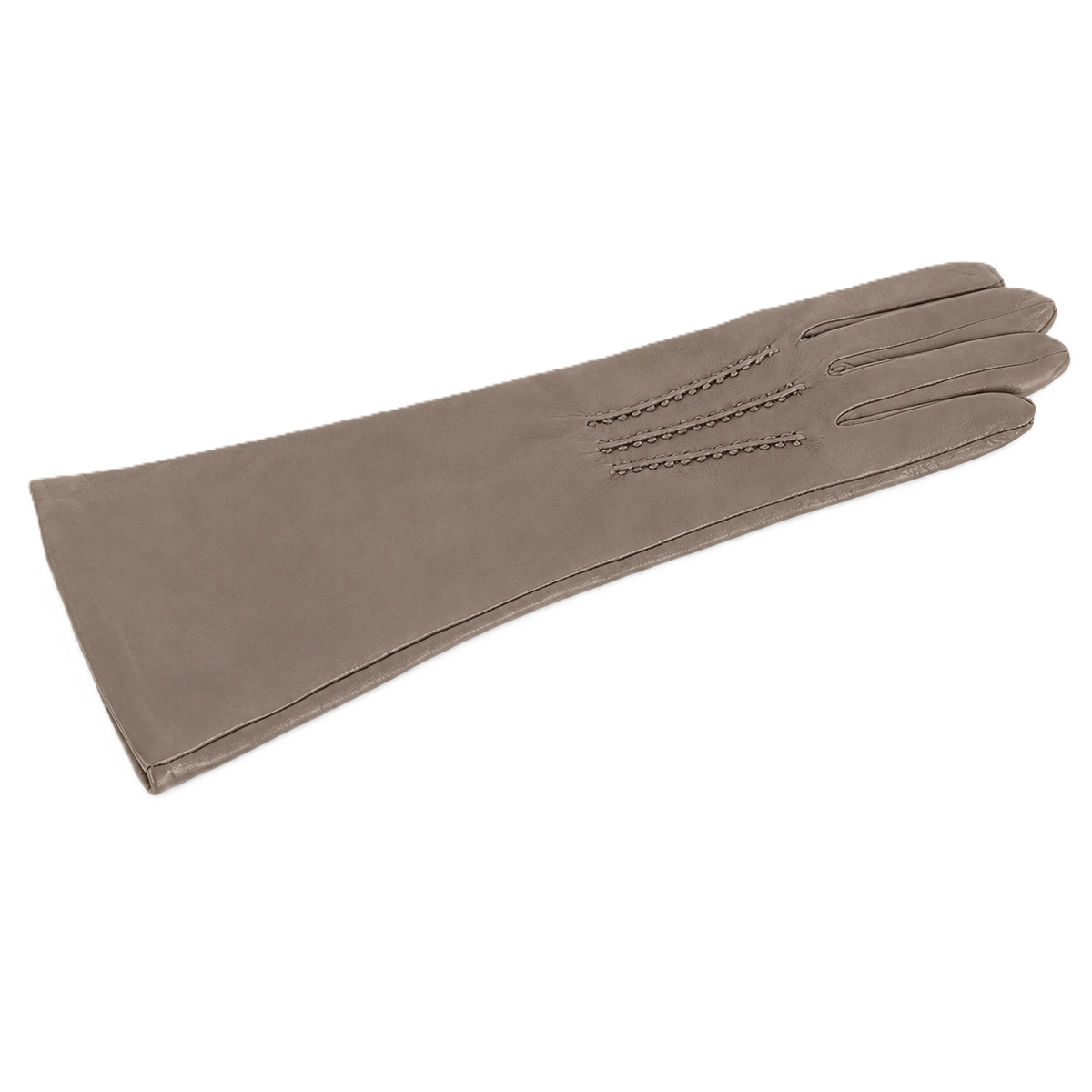 Column Six-Button Nappa Gloves in Taupe, view 3