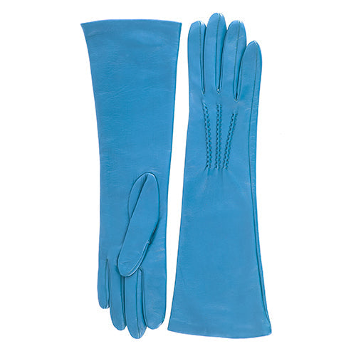 Column Six-Button Nappa Gloves in Petrol, view 2