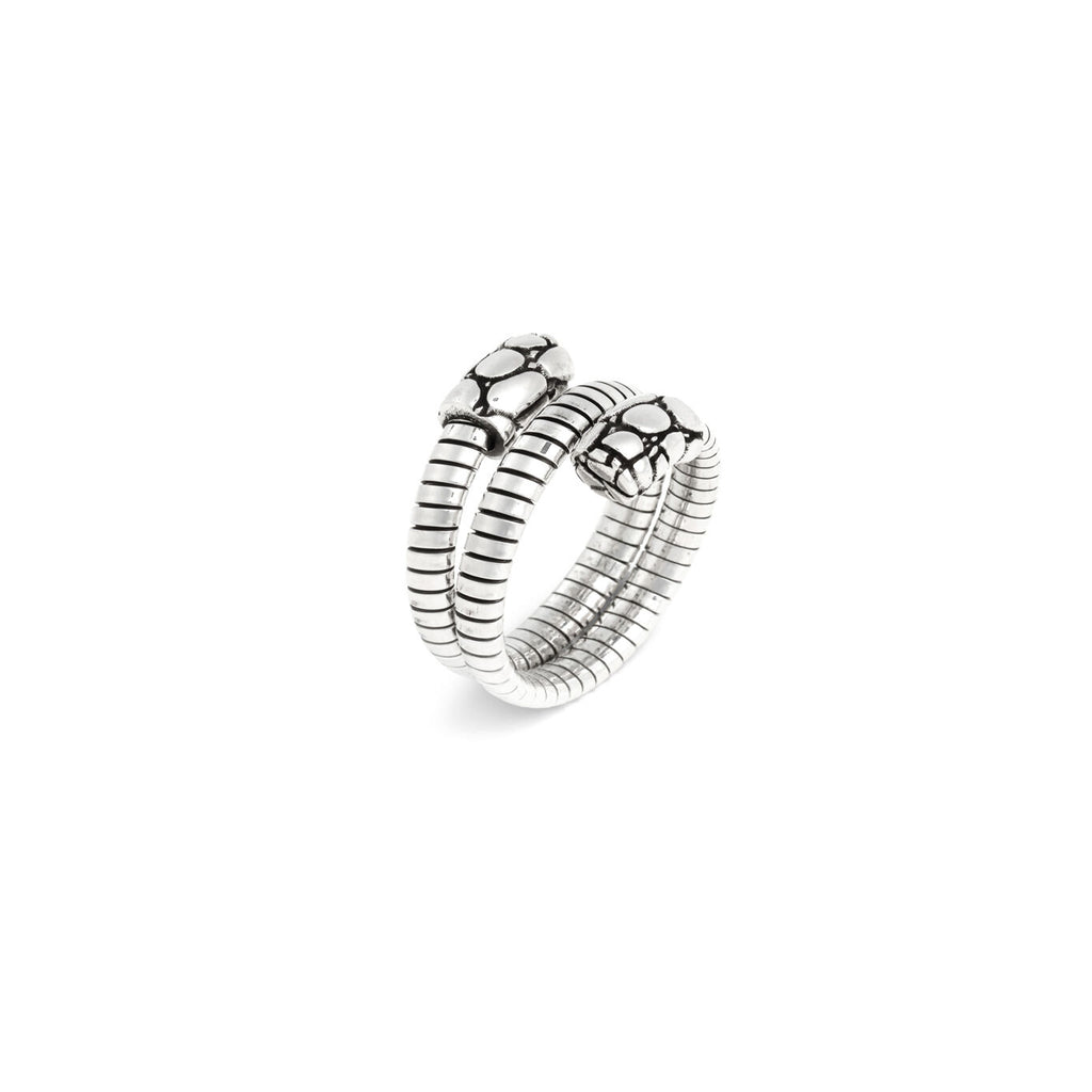 Orbit Croc-Textured Tubogas Double Ring in Silver, primary view