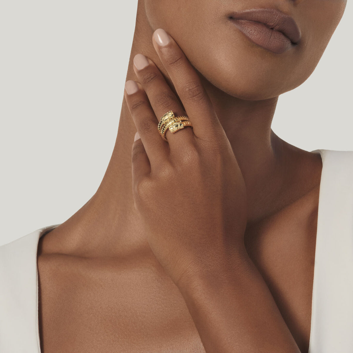 Orbit Croc-Textured Tubogas Double Ring in Gold-plated silver, view 2