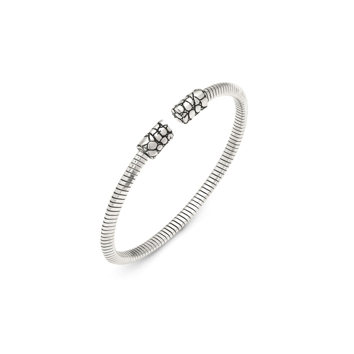 Orbit Croc-Textured Tubogas Open Bangle in Silver, primary view