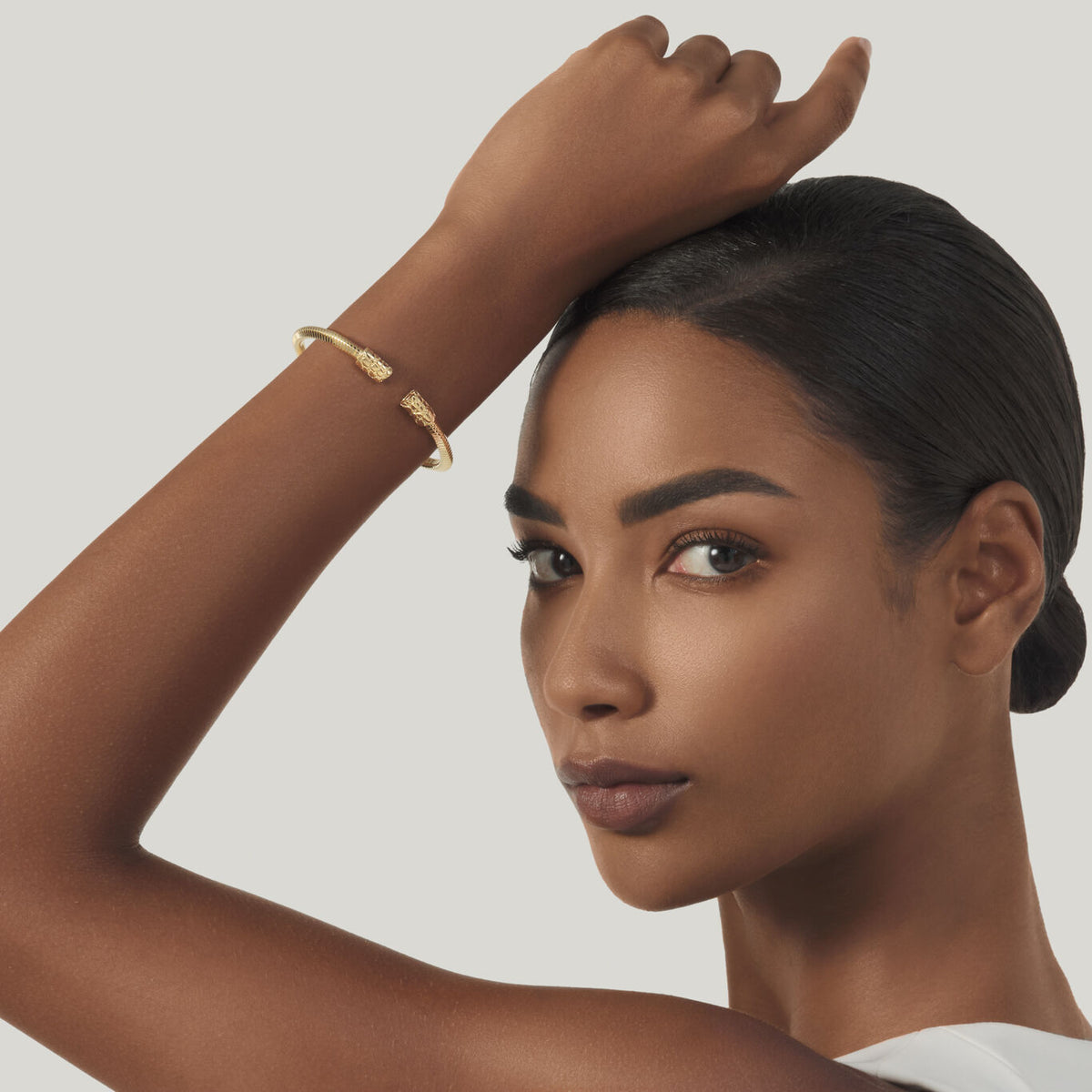 Orbit Croc-Textured Tubogas Open Bangle in Gold-plated silver, view 2
