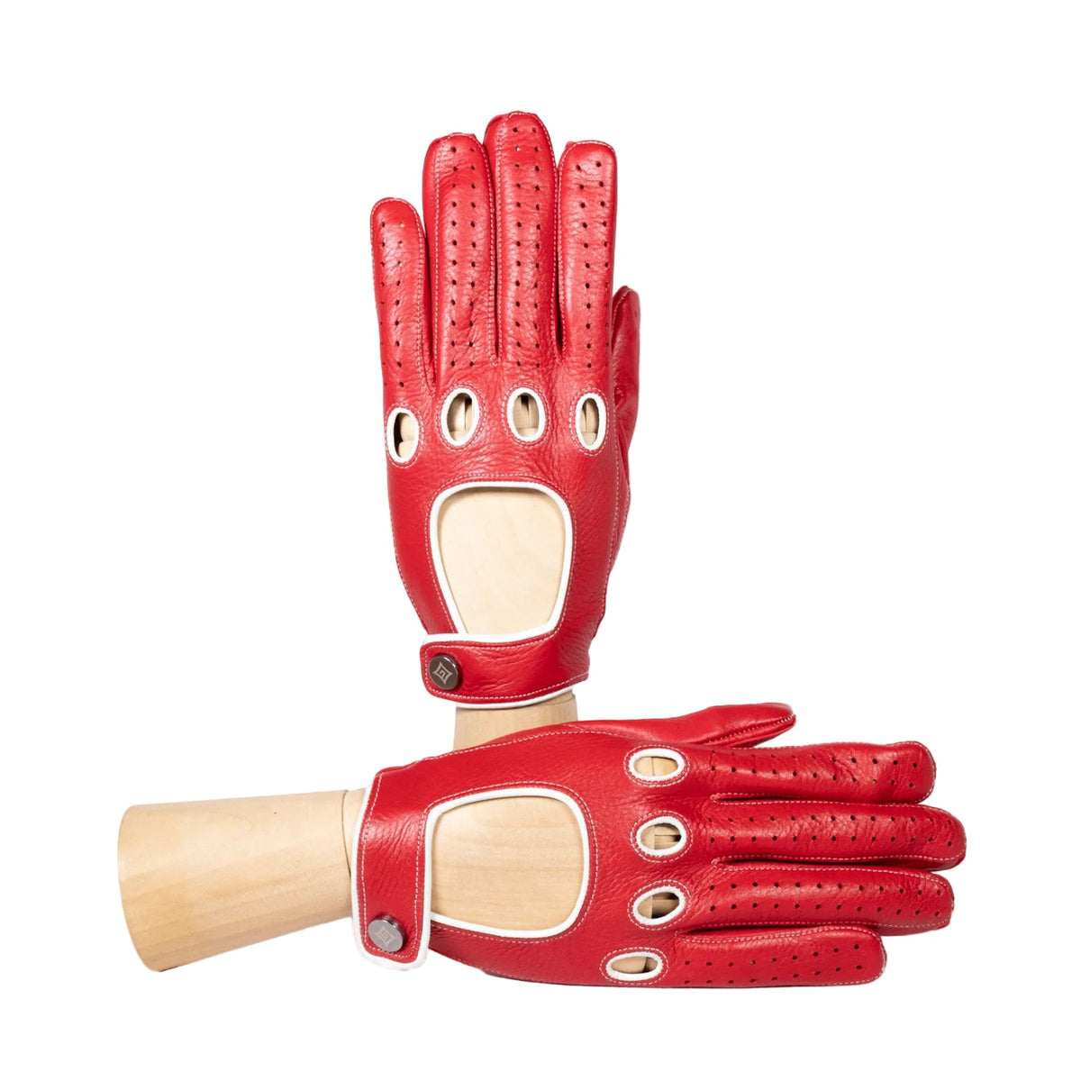 Contour Deerskin Driving Gloves with Snap in Red, primary view