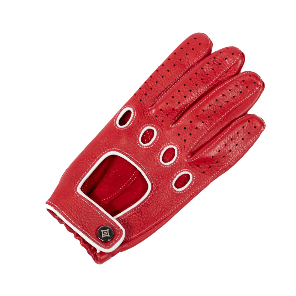 Contour Deerskin Driving Gloves with Snap in Red, view 3