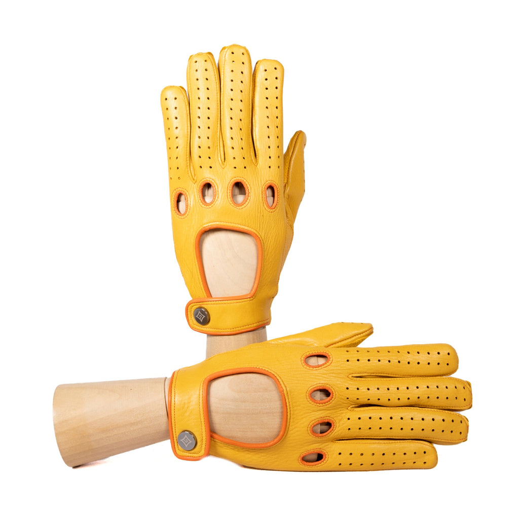 Contour Deerskin Driving Gloves with Snap in Yellow, primary view