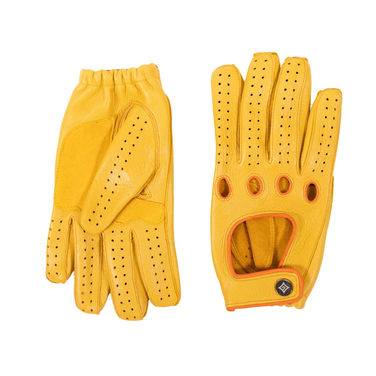 Contour Deerskin Driving Gloves with Snap in Yellow, view 2