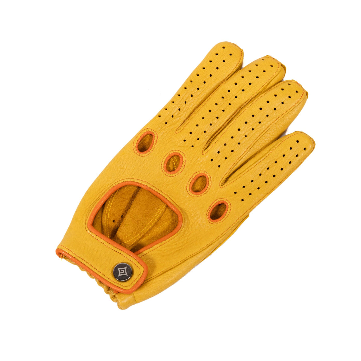 Contour Deerskin Driving Gloves with Snap in Yellow, view 3
