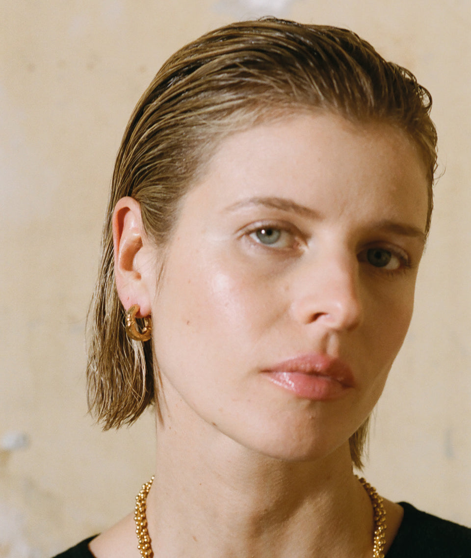Crescent Gold-Plated Bronze Twist Hoops, view 3 [fp-shared]
