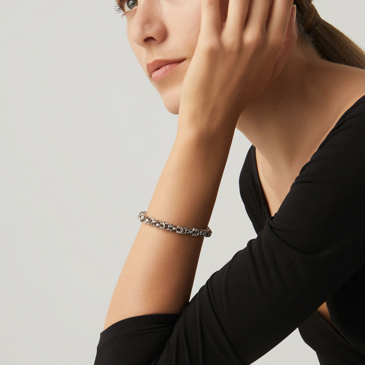 Crescent Byzantine Chain Bracelet in Silver, view 2