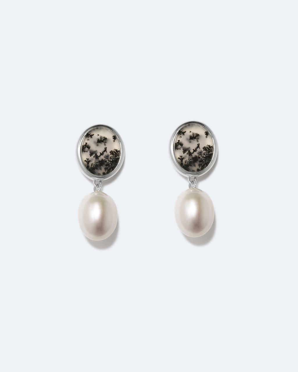 Crescent Pearl and Dendritic Agate Earrings, primary view