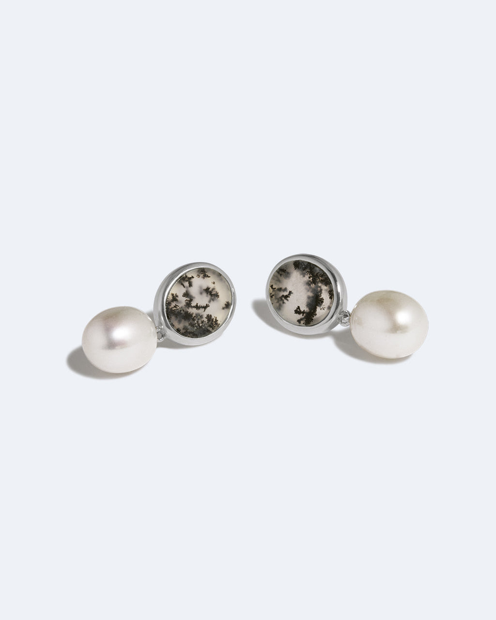 Crescent Pearl and Dendritic Agate Earrings, view 3