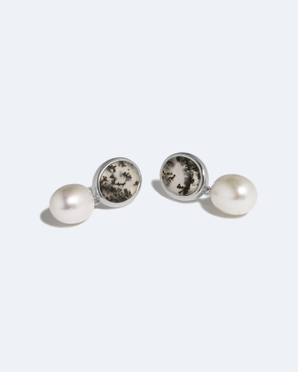 Crescent Pearl and Dendritic Agate Earrings, view 3 [fp-shared]