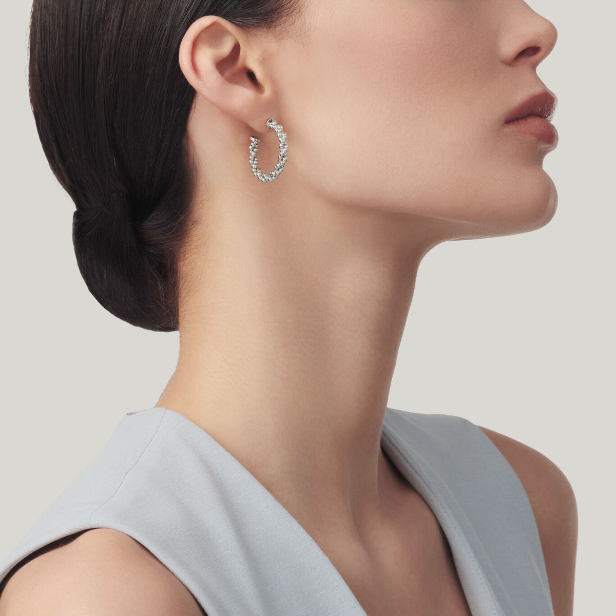 Crescent Wheat-Chain Hoop Earrings in Silver, view 2