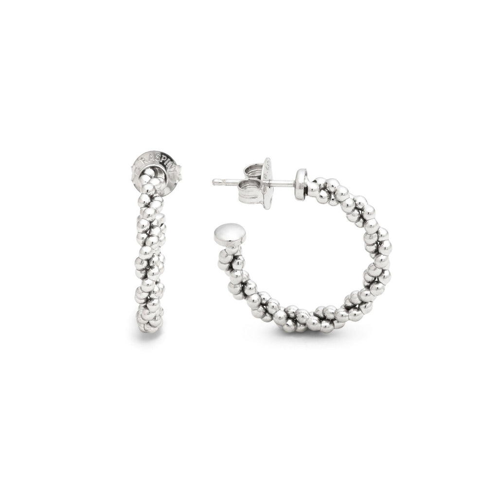 Crescent Wheat-Chain Hoop Earrings in Silver, view 3