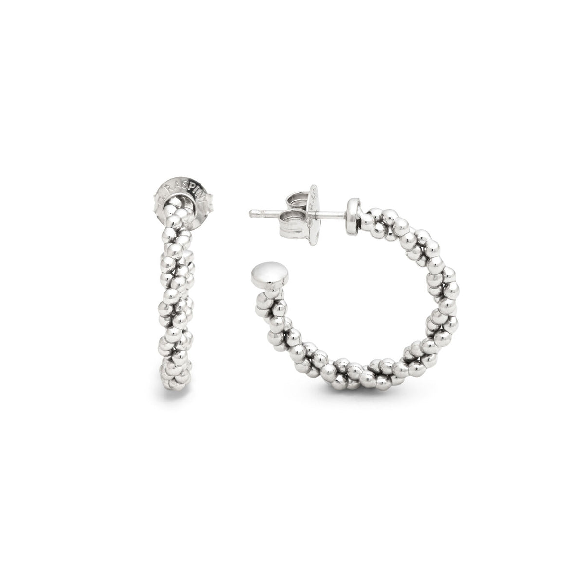 Crescent Wheat-Chain Hoop Earrings in Silver, view 3