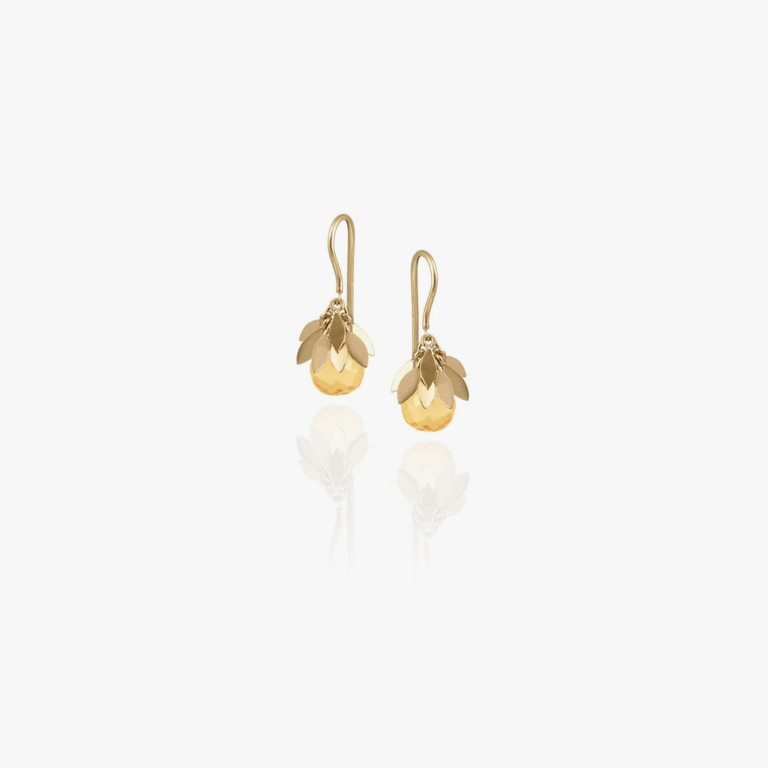 Crest Gold Leaf Gemstone Earring in Citrine Quartz, view 2