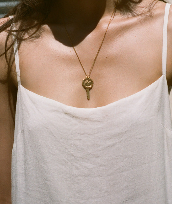 Crest Gold-Plated Bronze Key Necklace, view 4 [fp-shared]