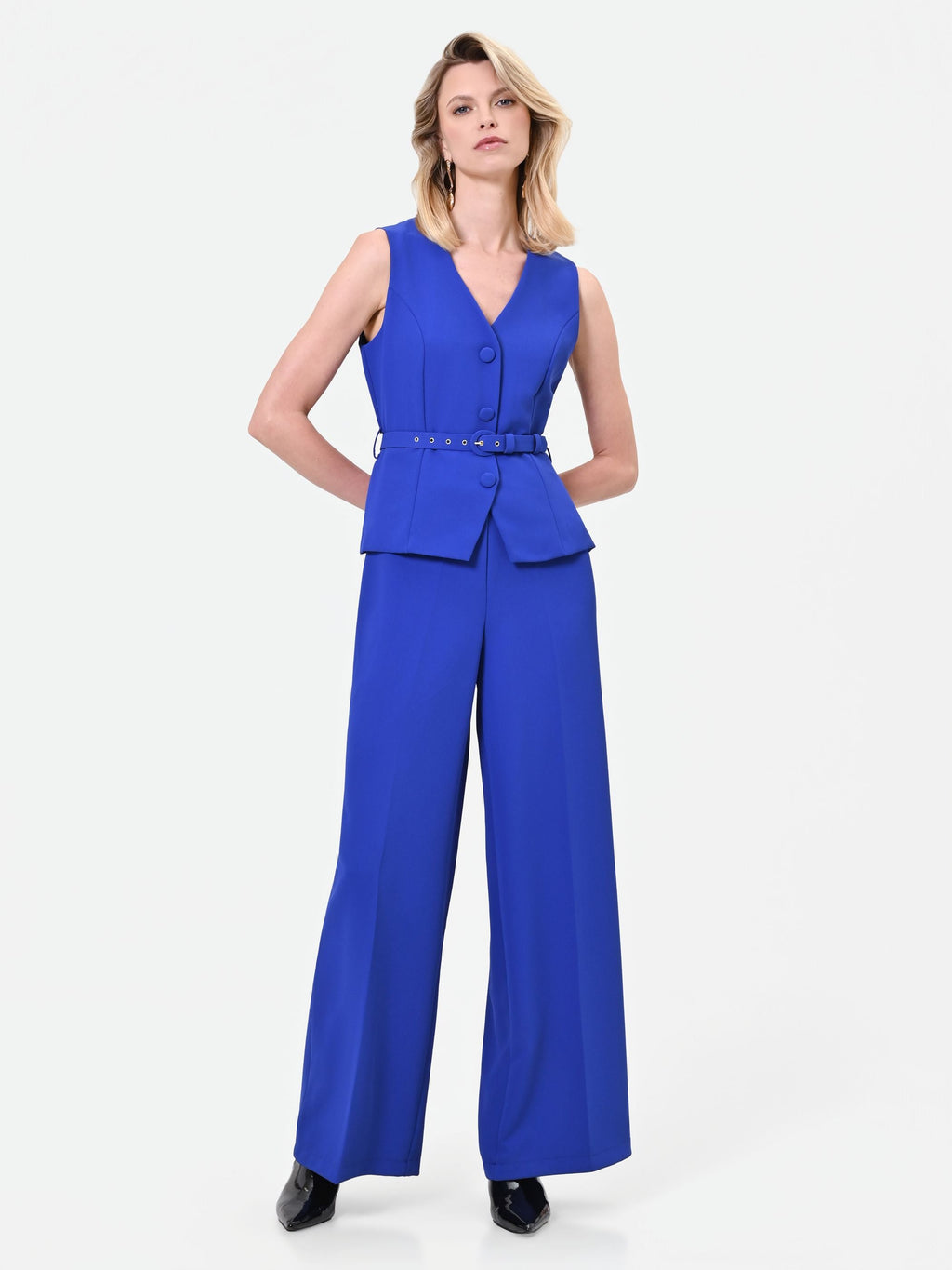 Fluid Wide-Leg Jumpsuit in Bright Blue, view 4