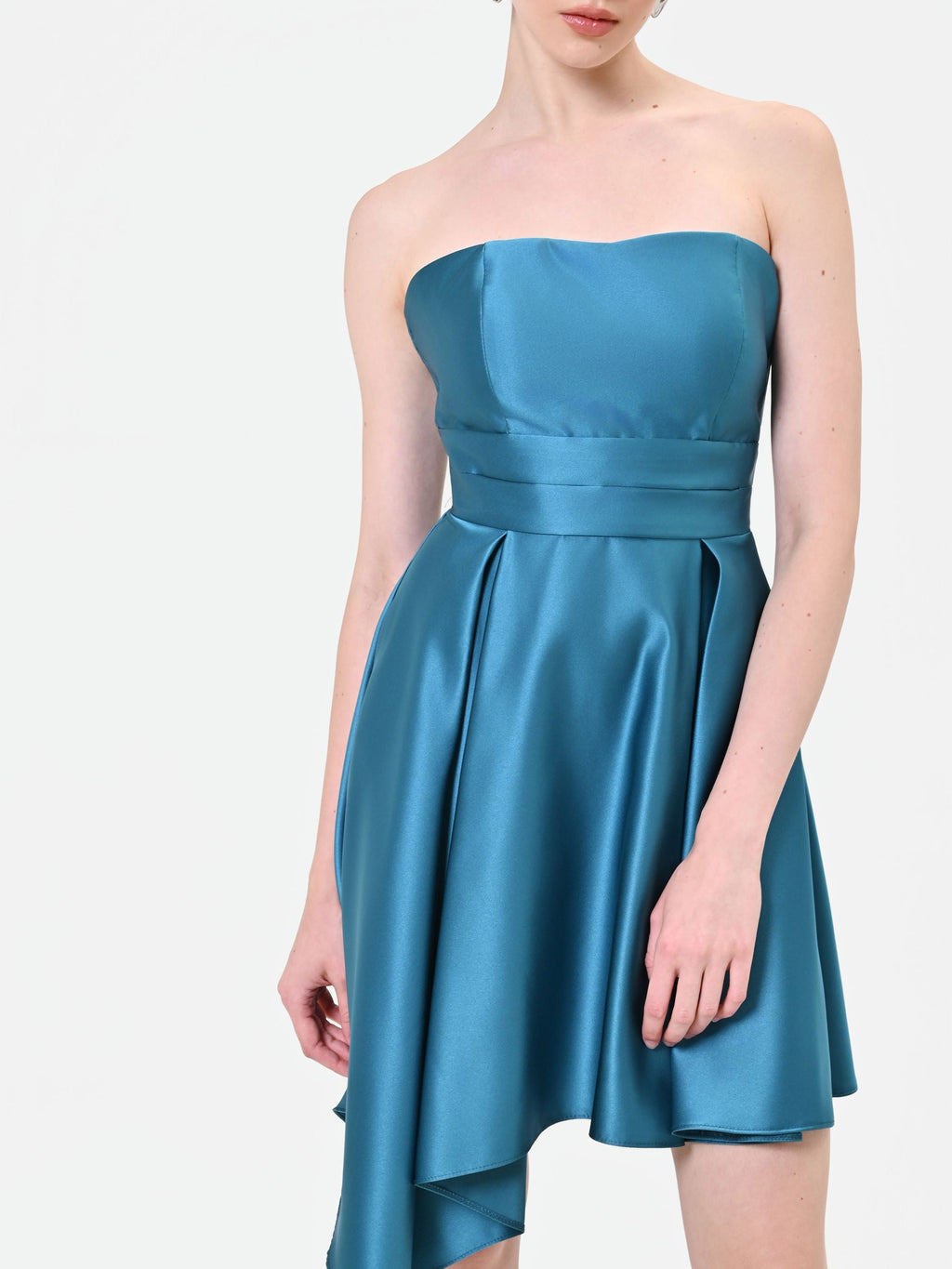 Asymmetric Bustier Dress in Teal, view 4