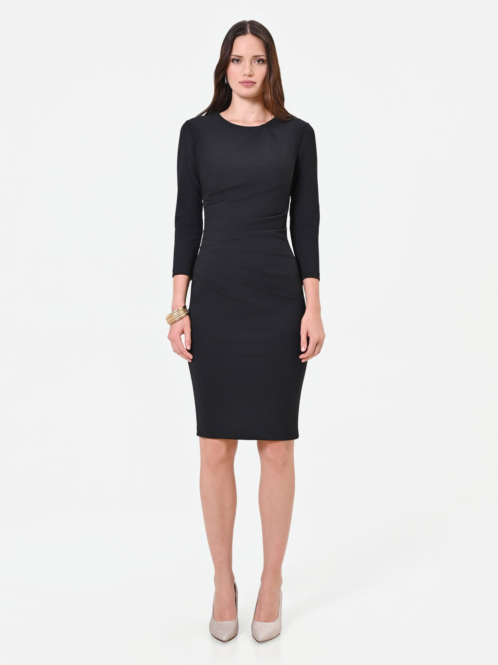 Draped Sheath Dress in Black, primary view