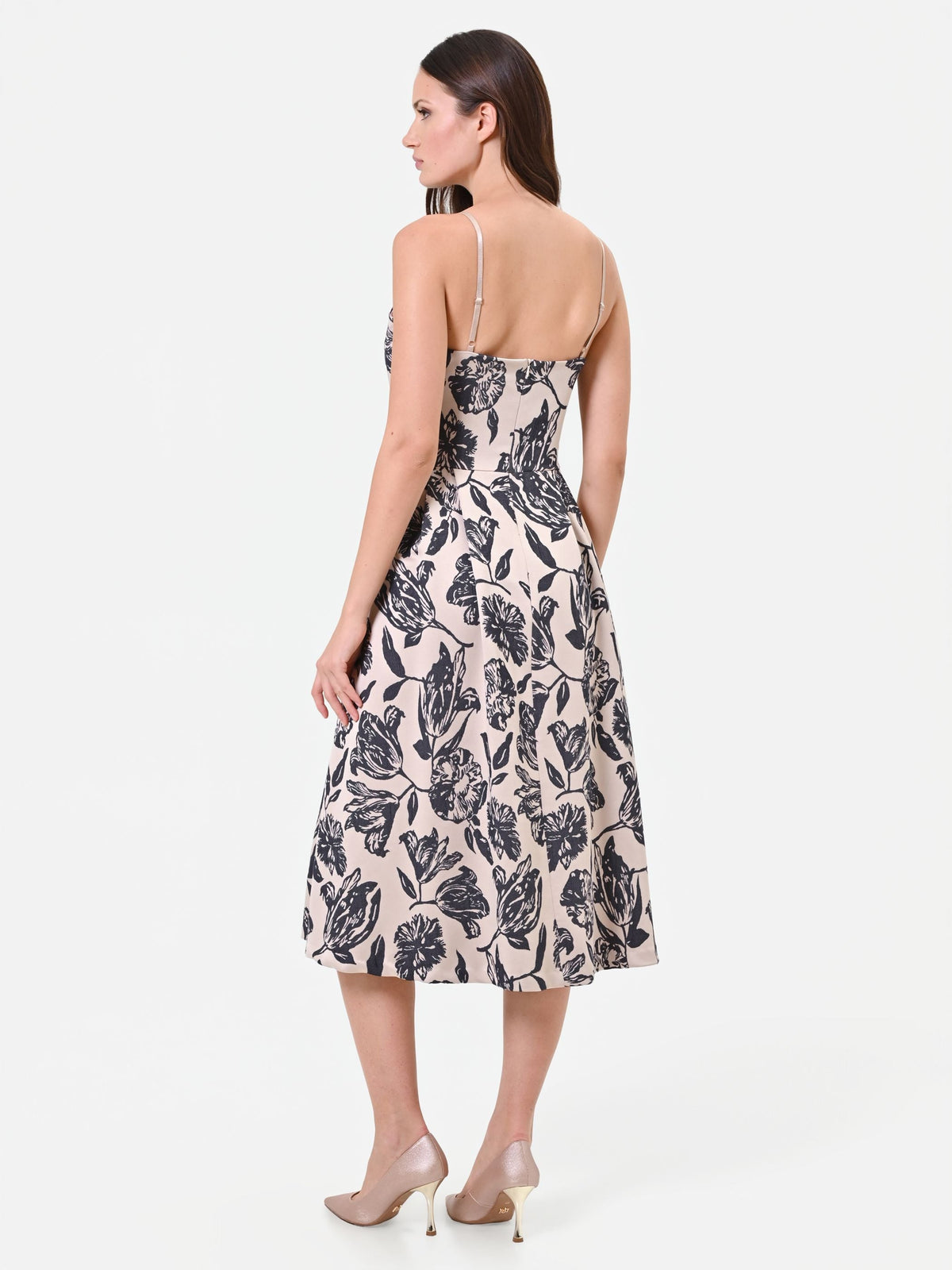 Floral Jacquard Midi Dress in Navy Floral, view 2