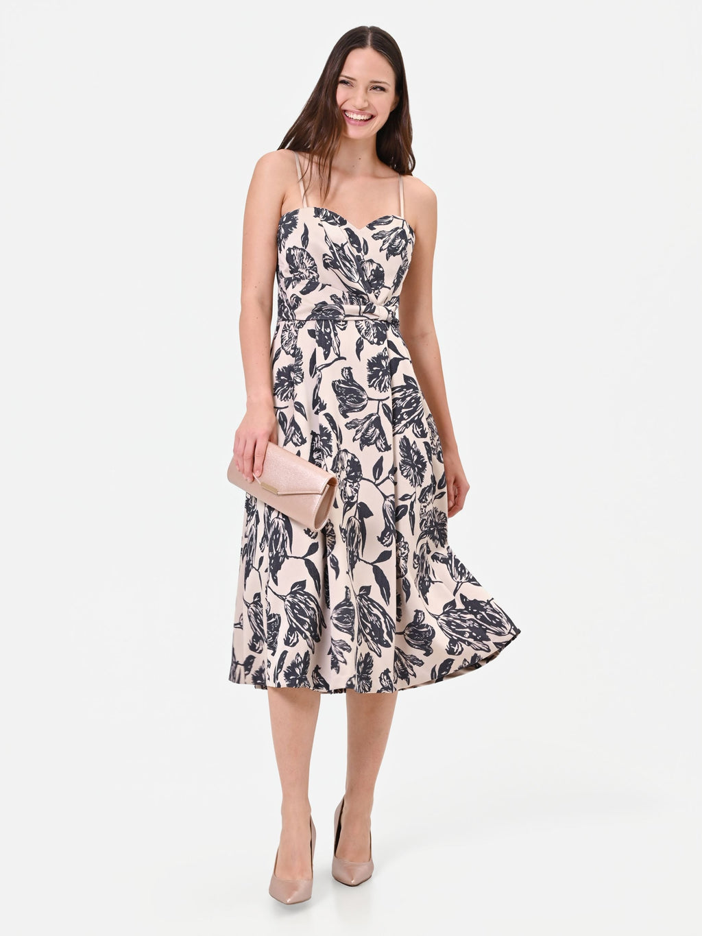 Floral Jacquard Midi Dress in Navy Floral, view 6