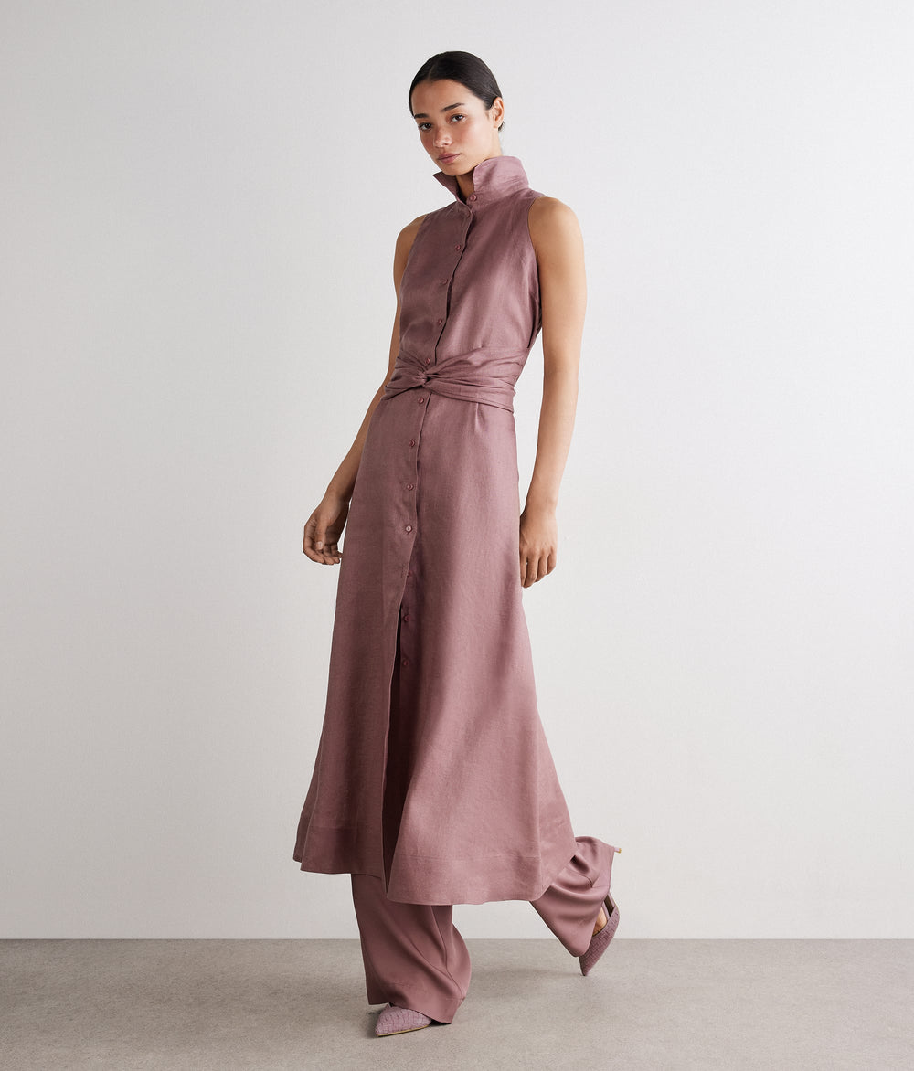 Poise Crossover Linen Dress in Rosé dark, primary view [fp-color:rose-dark]