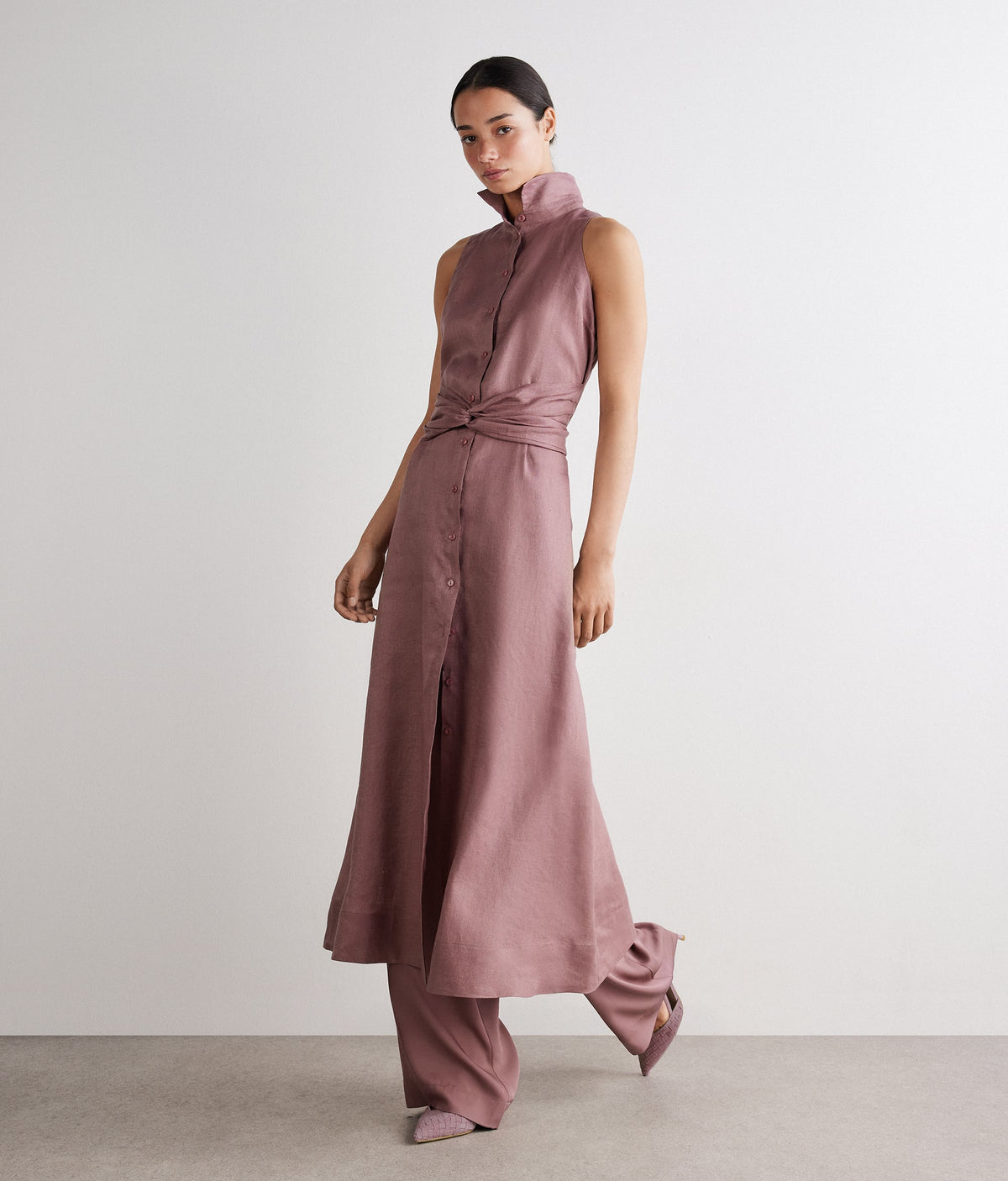 Poise Crossover Linen Dress in Rosé dark, primary view