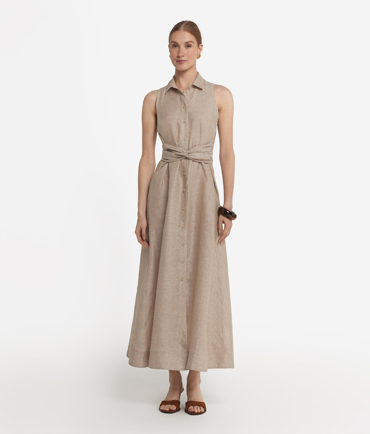 Poise Crossover Linen Dress in Natural Ecru, primary view