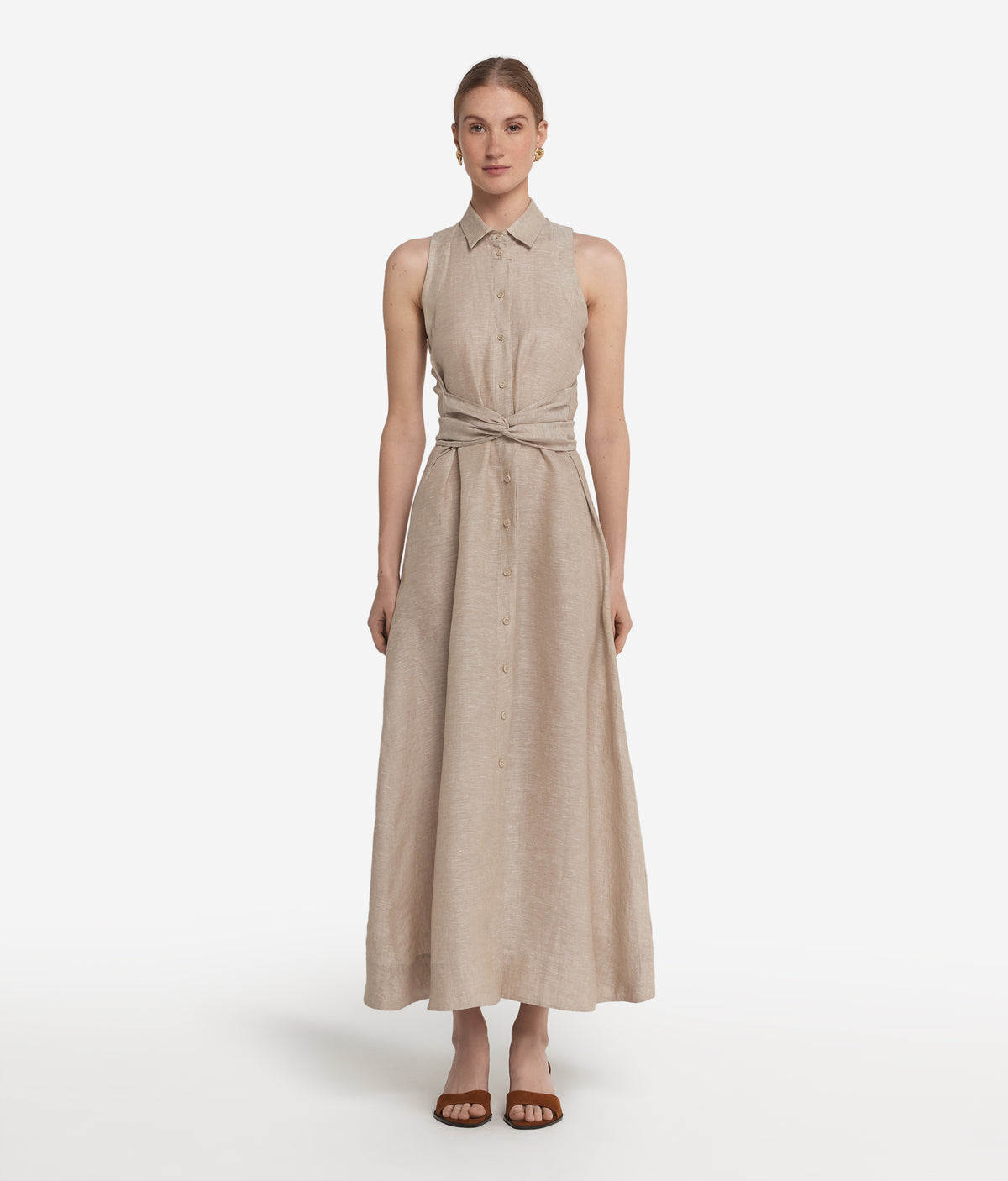 Poise Crossover Linen Dress in Natural Ecru, view 2