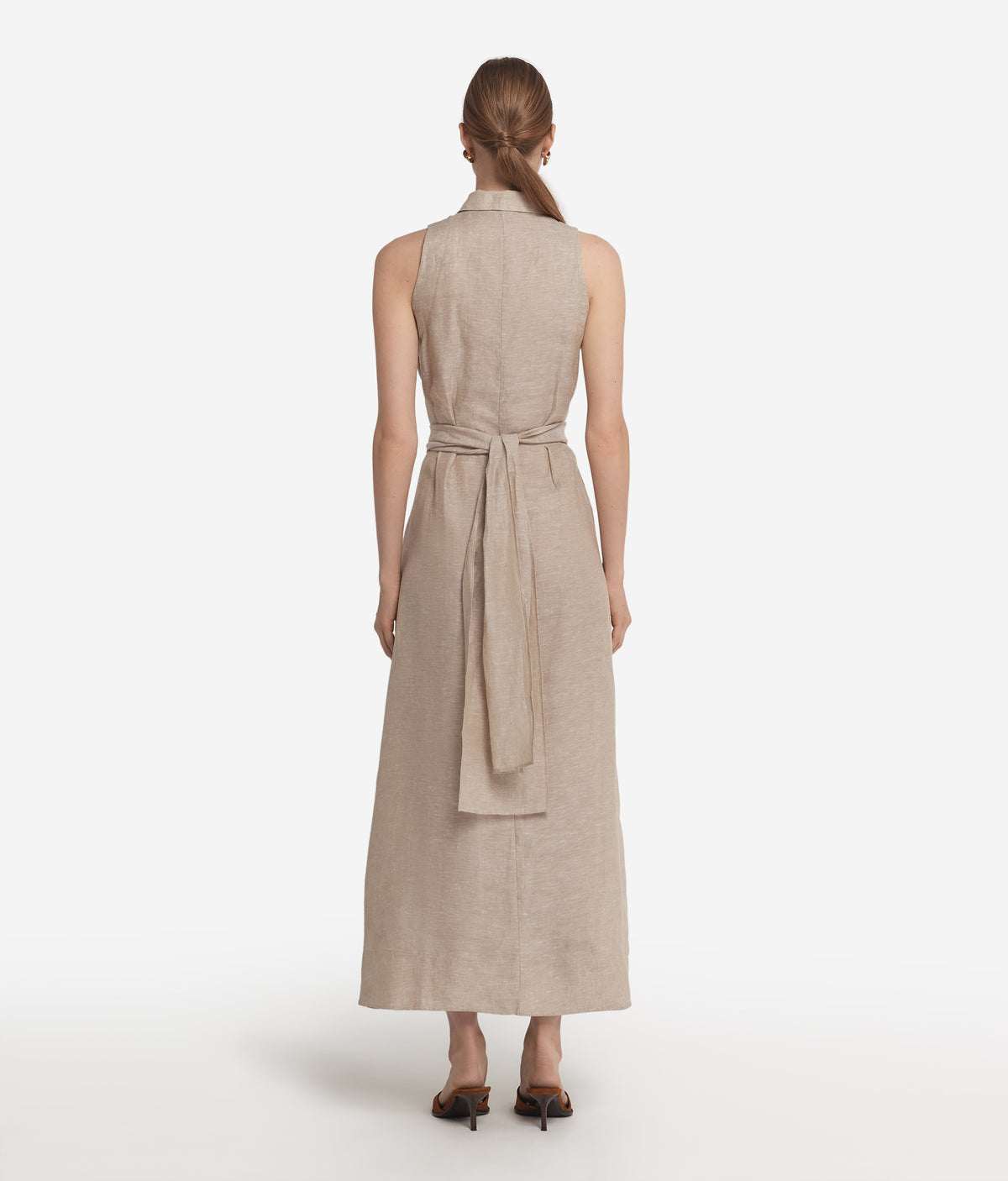 Poise Crossover Linen Dress in Natural Ecru, view 3
