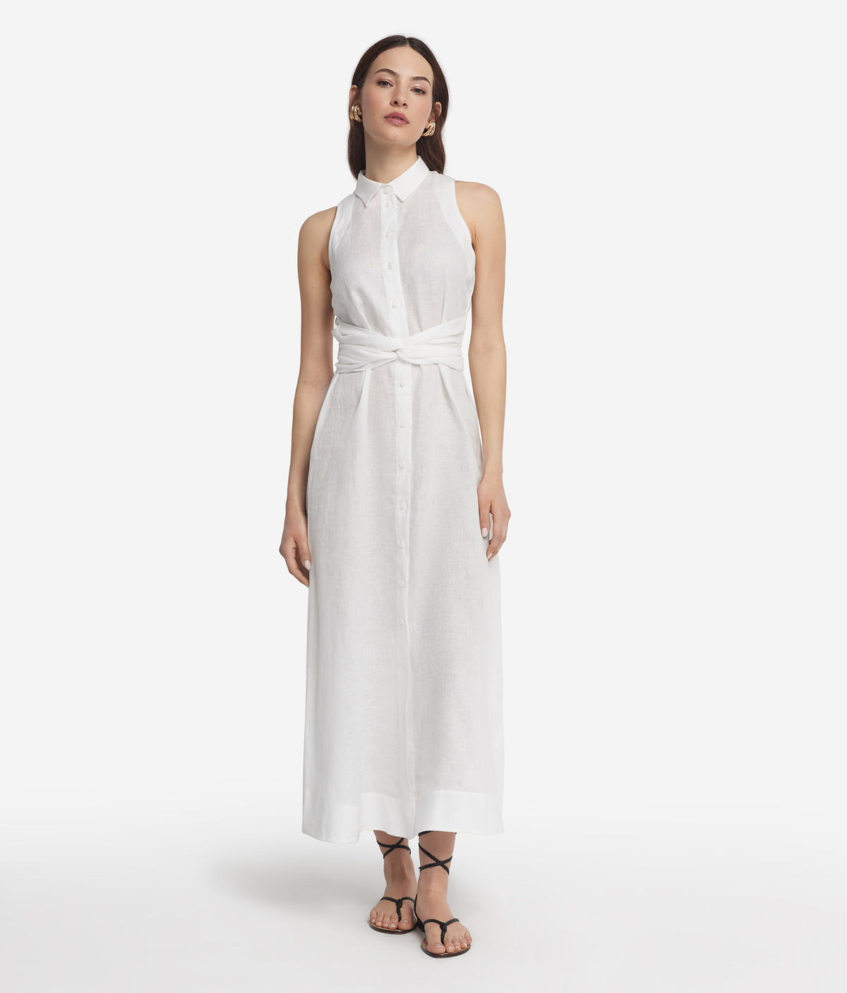 Poise Crossover Linen Dress in White, view 2