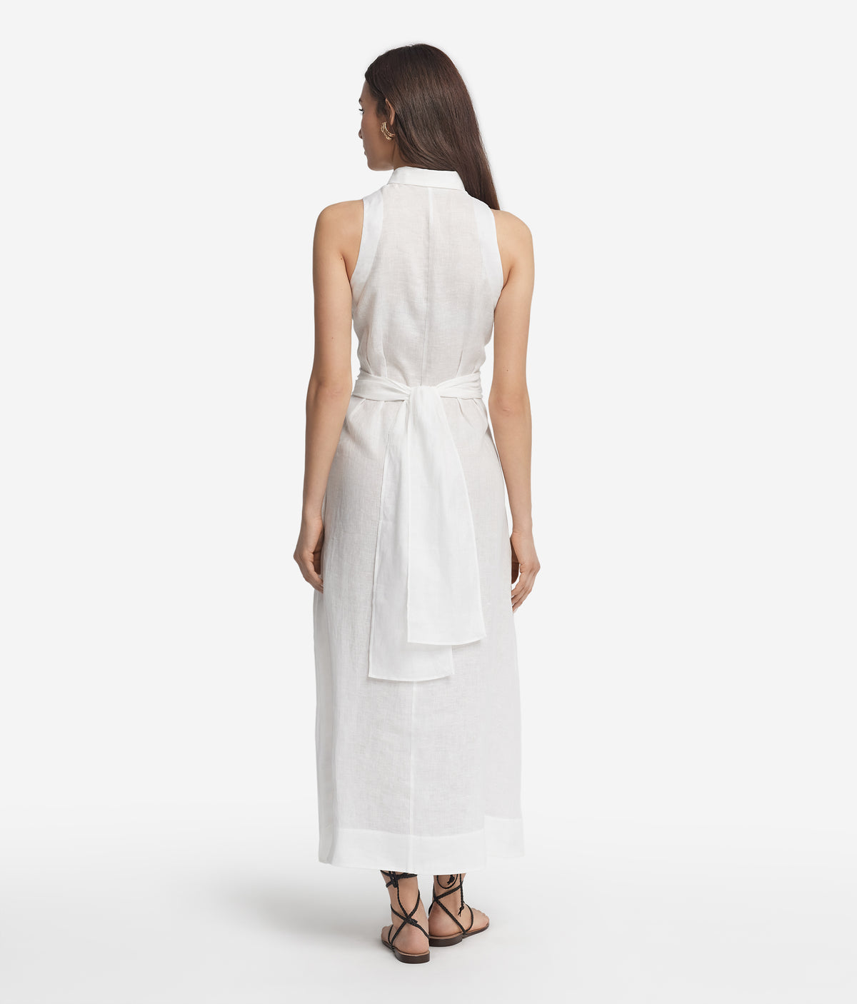 Poise Crossover Linen Dress in White, view 3