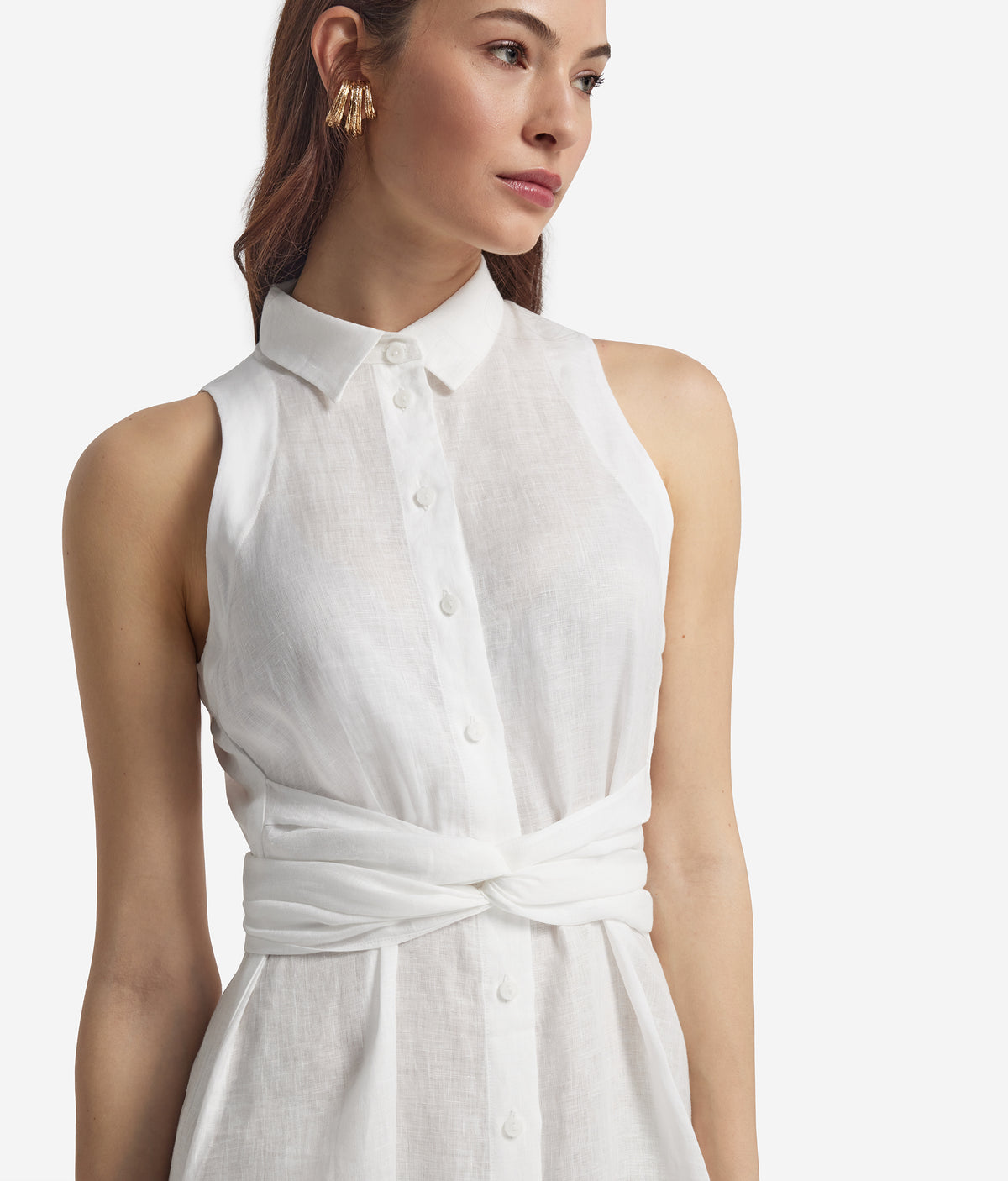 Poise Crossover Linen Dress in White, view 4