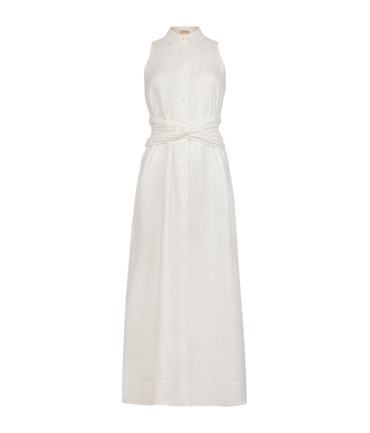 Poise Crossover Linen Dress in White, view 5