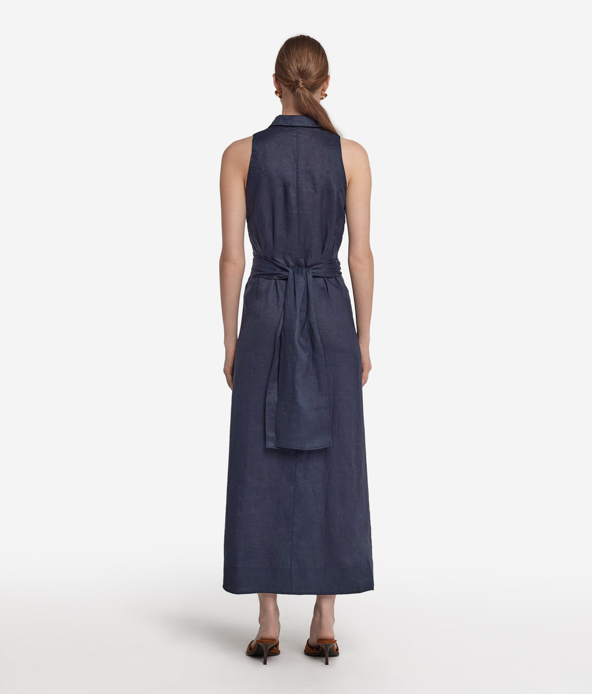 Poise Crossover Linen Dress in Blue, view 3